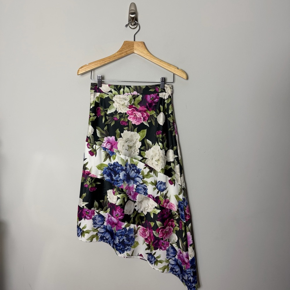 Anthropologie Hutch Meadow Midi Floral Asymmetrical Skirt Satin Size 4 790 - Picture 4 of 12